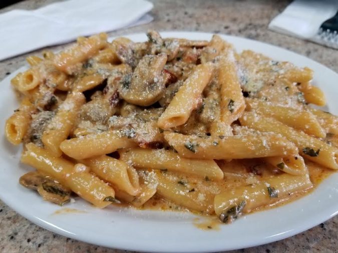 Our penne with rose sauce, mushrooms and sundried tomatoes is made fresh to order.